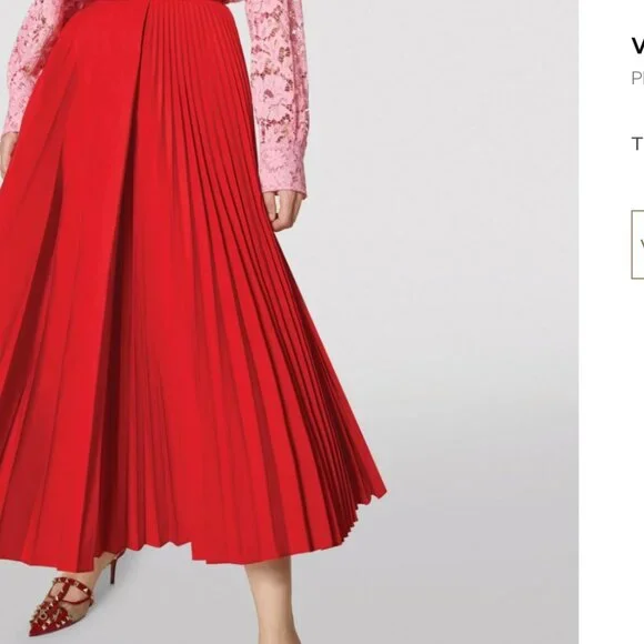 Auc NWOT $2500 Valentino Pleated Midi Skirt in True Red - Picture 5 of 16